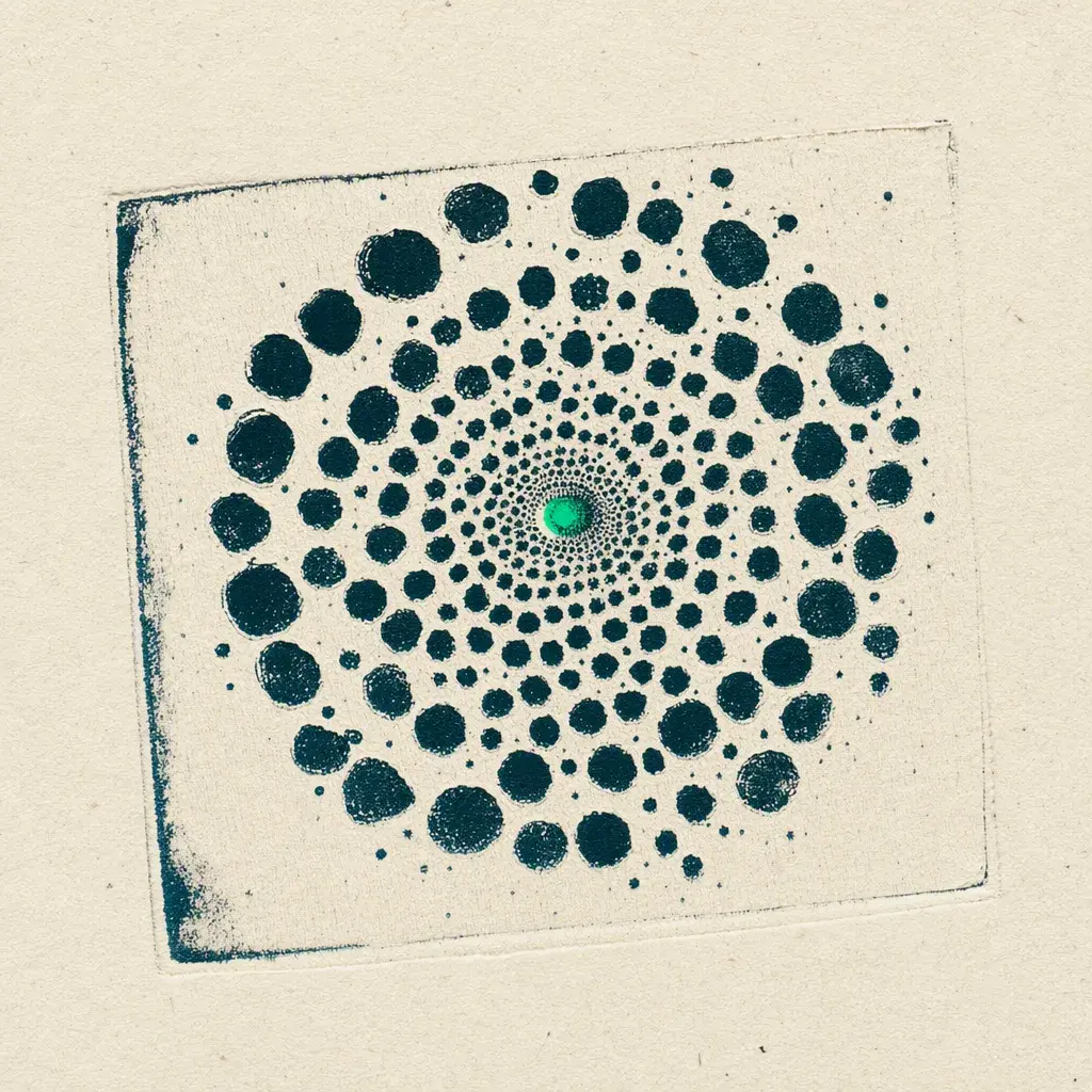 Induced Transition, Reality Transurfing chapter 5: A spiral of hand-punched dots tightening to a green eye