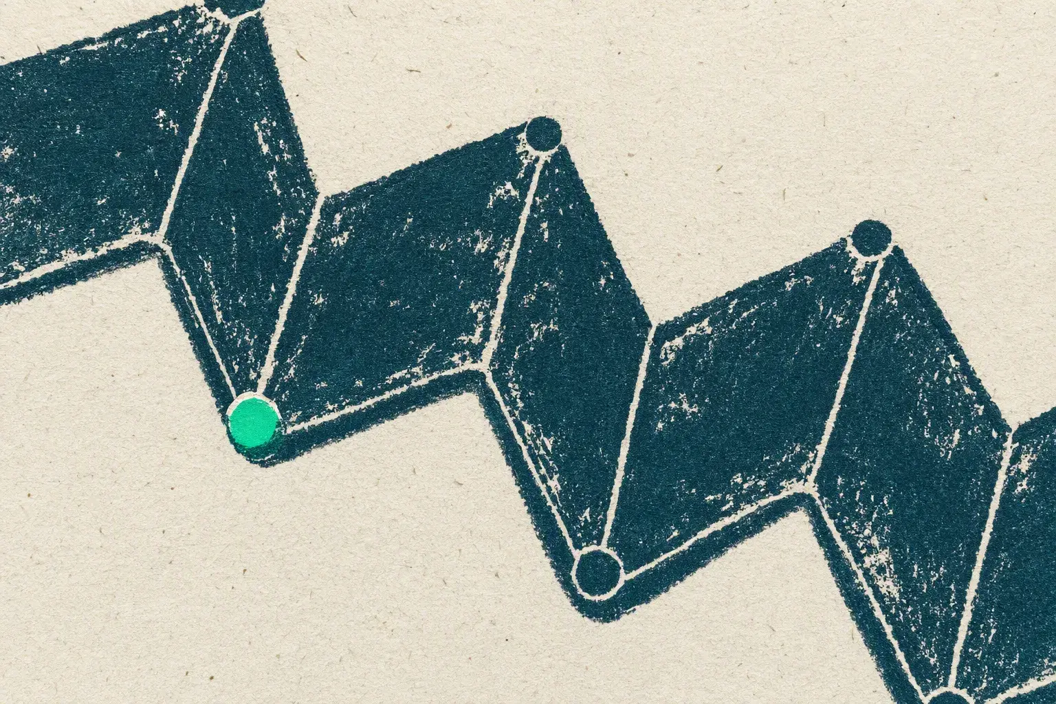 The Transurfing Navigator platform, a 78-day Reality Transurfing path: a folded paper path stepping across the sheet, one node printed green