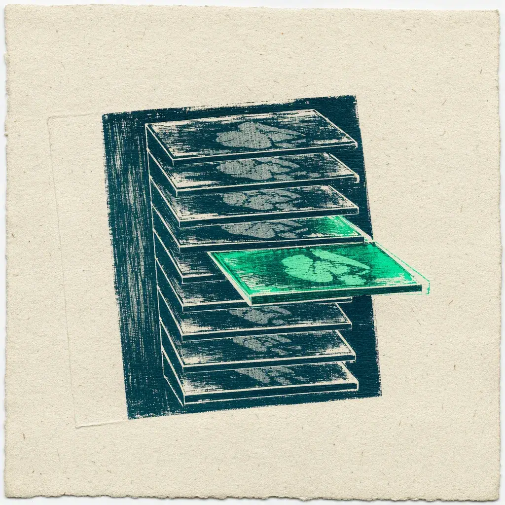 Slides, Reality Transurfing chapter 8: A stack of plates seen edge-on, one slid out of line and printed green