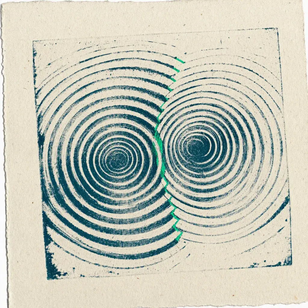Coordination, Reality Transurfing chapter 13: Two sets of engraved ripples meeting, the line where they meet green
