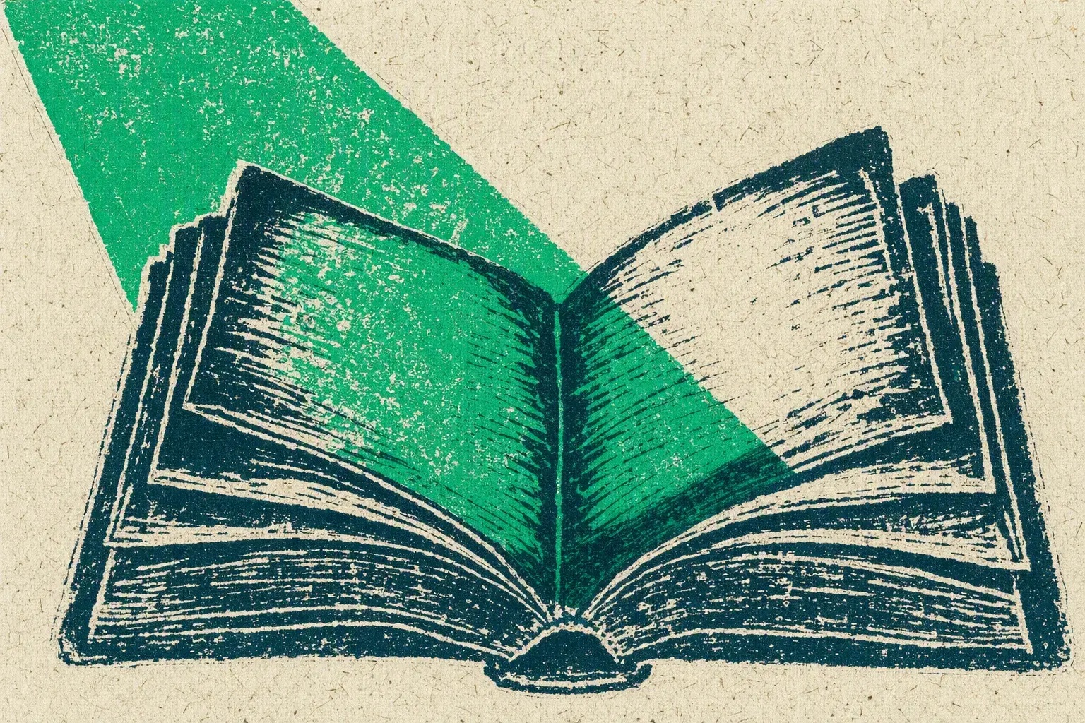 The Transurfing Navigator journey, 2017: A worn book open on the ground, a broad shaft of green ink falling across its pages