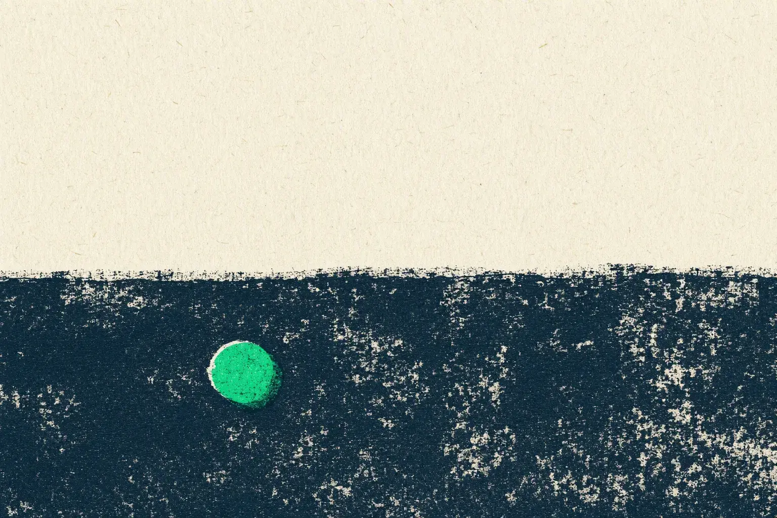 The Transurfing Navigator journey, 2019: A cross-section of dark soil under a vast empty paper sky, one green seed just below the surface, nothing showing above ground